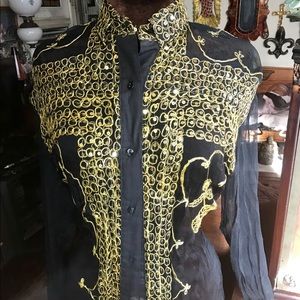 Sheer gold sequins & threading festival top